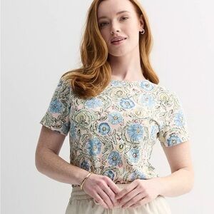 Croft & Barrow NEW Blue and Cream Floral Short Sleeve Top